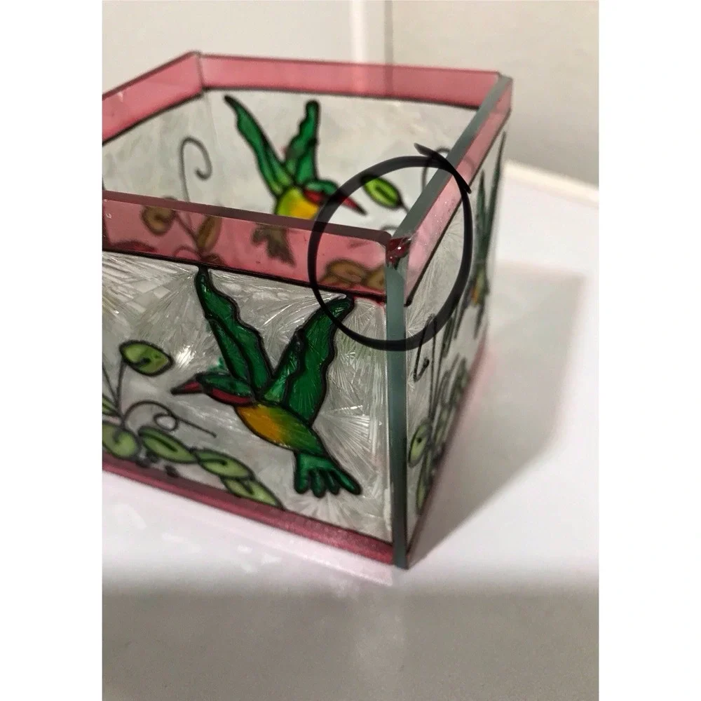 Glass Votive Hand Painted Hummingbird Flowers 3